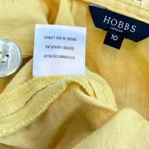 Hobbs London Linen Top Sleeveless Yellow Gold Ruffle Collar (10) - Picture 4 of 6